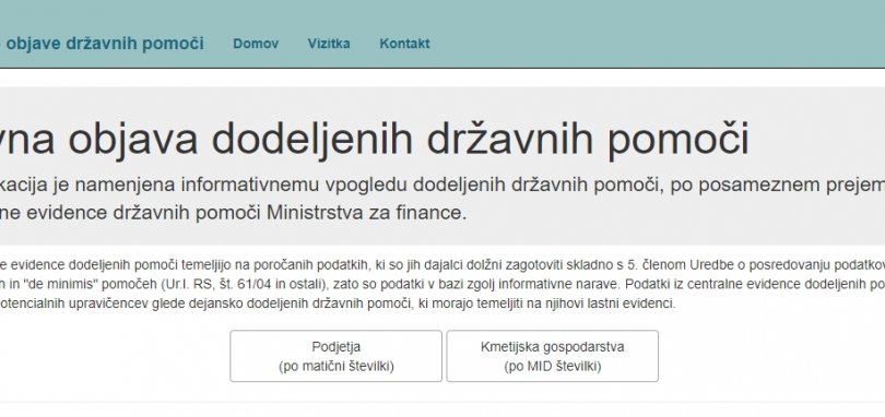 Podatki o državnih pomočeh sedaj dostopni preko nove spletne aplikacije