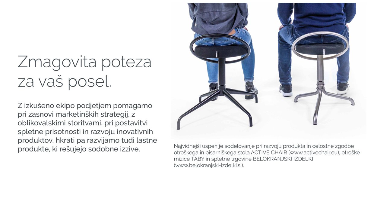 Agencija Starkmat, Sebastjan Štarkelj s.p. - Z izkušeno ekipo podjetjem pomagamo pri zasnovi marketinških strategij, z oblikovalskimi storitvami, pri postavitvi spletne prisotnosti in razvoju inovativnih produktov, hkrati pa razvijamo tudi lastne produkte, ki rešujejo sodobne izzive.